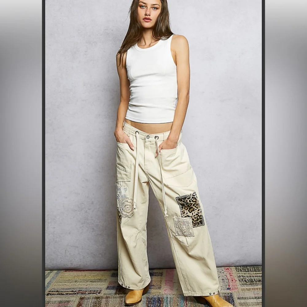 POL Cream Twill Pants with Patchwork - Picture 3 of 8